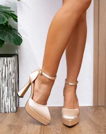 CHAUSSURES FEMME ESCARPINS TALONS HAUTS PLATFORM SOIREE MARIAGE SATIN MISS TINA BEIGE