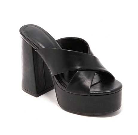 chaussures femme talon platform noir cuir carré bloc miss kcy