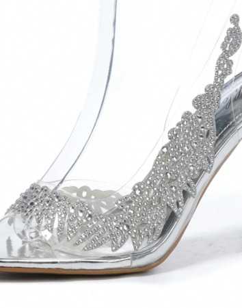 CHAUSSURES FEMME ESCARPINS TRANSPARANTS SLINGBACK STRASS ARGENT SOIREE MARIAGE MISS MACY