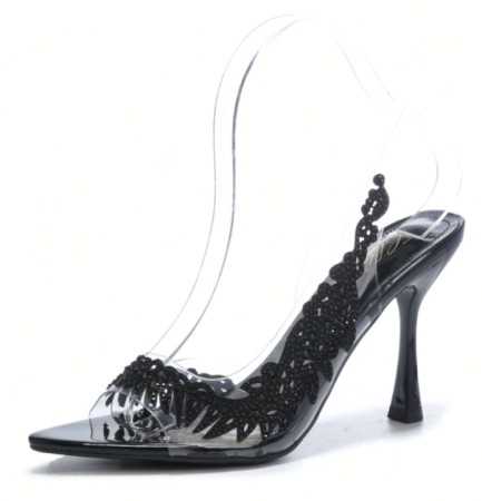 CHAUSSURES FEMME ESCARPINS TRANSPARANTS SLINGBACK STRASS NOIR SOIREE MARIAGE MISS MACY