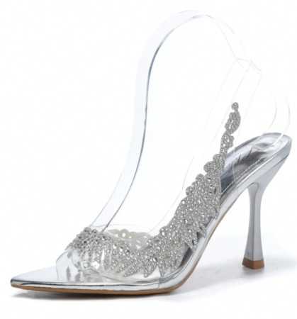 CHAUSSURES FEMME ESCARPINS TRANSPARANTS SLINGBACK STRASS ARGENT SOIREE MARIAGE MISS MACY