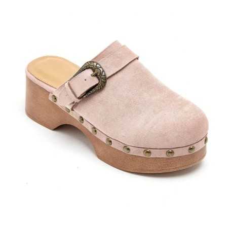 CHAUSSURES FEMME SABOT BOUCLE NOIR EN BOIS MISS LALITA ROSE PALE