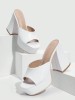 CHAUSSURES FEMME ESCARPINS TALONS HAUTS PLATFORM SIMILI CUIR SOIREE MARIAGE MISS MICHELLE BLANC