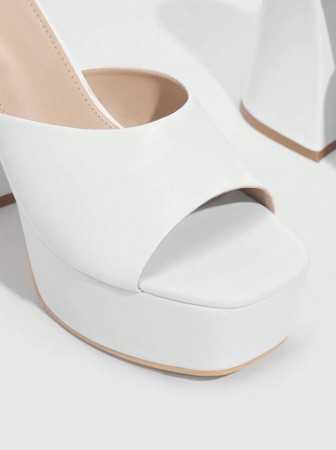 CHAUSSURES FEMME MULES TALONS HAUTS PLATFORM SIMILI CUIR SOIREE MARIAGE MISS MICHELLE BLANC