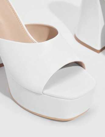 CHAUSSURES FEMME MULES TALONS HAUTS PLATFORM SIMILI CUIR SOIREE MARIAGE MISS MICHELLE BLANC