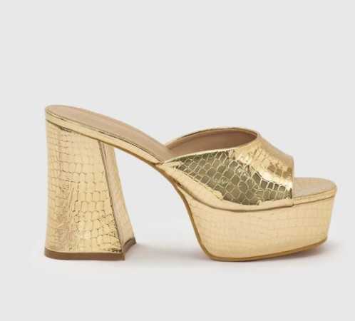 CHAUSSURES FEMME MULES TALONS HAUTS PLATFORM SIMILI CUIR SOIREE MARIAGE MISS MICHELLE GOLD