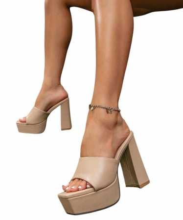 CHAUSSURES FEMME TALON HAUT MULES BEIGE SIMILI CUIR MISS MICHELLE