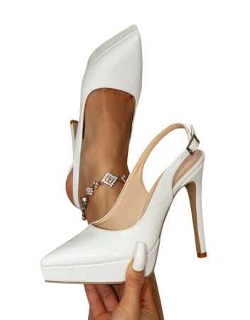 CHAUSSURES FEMME ESCARPINS TALON PLATFORM CLASSY CHIC MISS REVA NUDE BLANC VERNIS