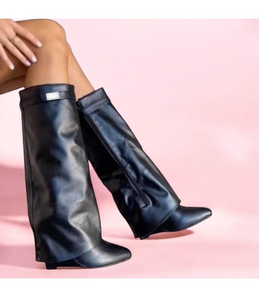 CHAUSSURES FEMME BOTTES HAUTES MISS CLARA SIMILI CUIR NOIR