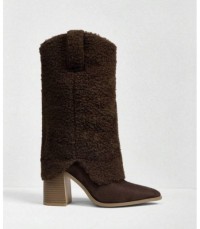 CHAUSSURES FEMME BOTTES MI HAUTES WESTERN MISS CLEO MOUMOUTE MARRON