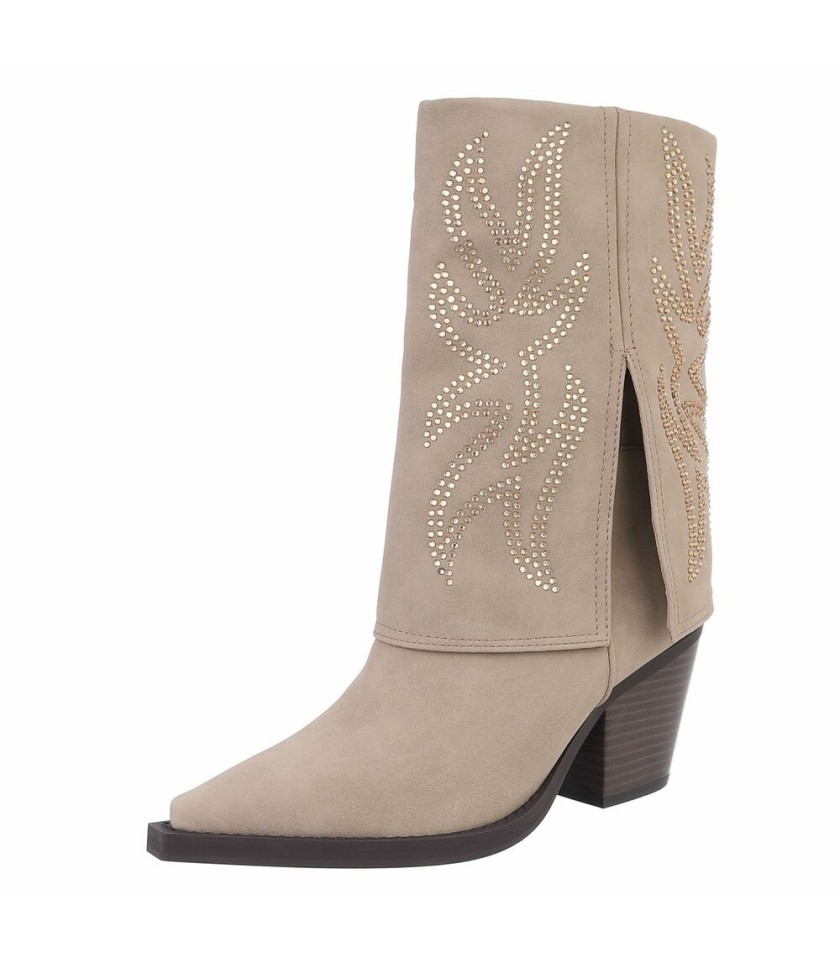 CHAUSSURES FEMME BOTTES WESTERN STRASS MISS LILY BEIGE