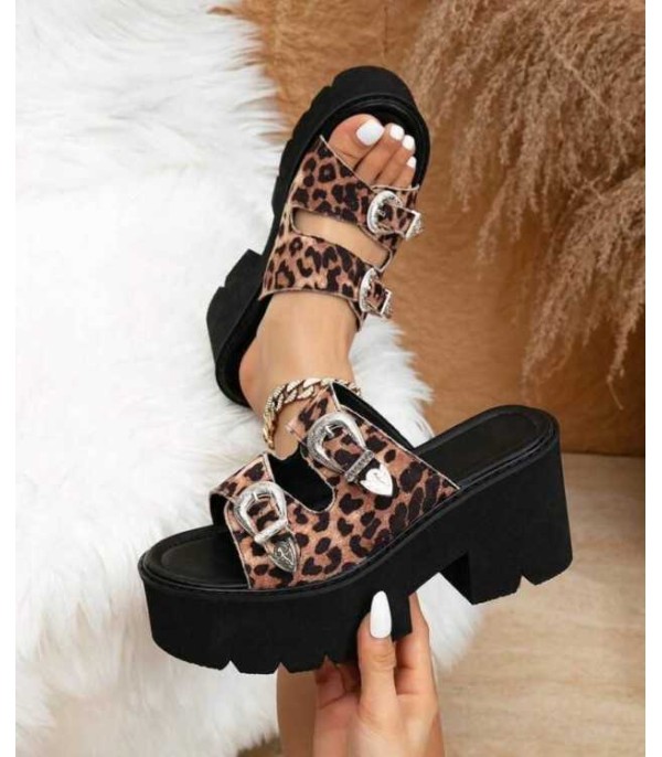 SANDALES A PLATFORM BOUCLE MISS STELLA LEOPARD