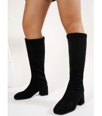 CHAUSSURES FEMME BOTTES HAUTES SUEDINE TALON CARRE MISS BAILEY NOIR