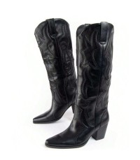 CHAUSSURES FEMME BOTTES MI HAUTES WESTERN MISS WONKA NOIR