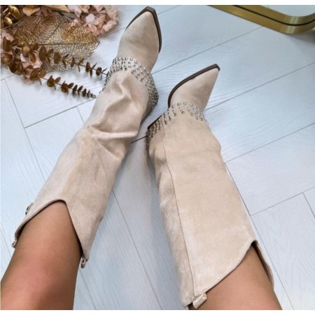 BOTTES HAUTES WESTERN CLOUTEE MISS KASSY BEIGE