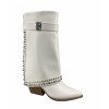 CHAUSSURES FEMME BOTTES BOTTINES POINTUE TALON REVERS  CLOUTEES MISS CARINE BLANC