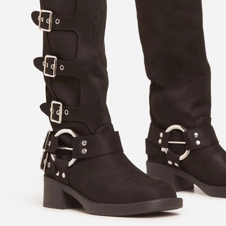 CHAUSSURES FEMME BOTTES MULTI BOUCLES PLATFORM MISS BUCKLE NOIR SUEDINE