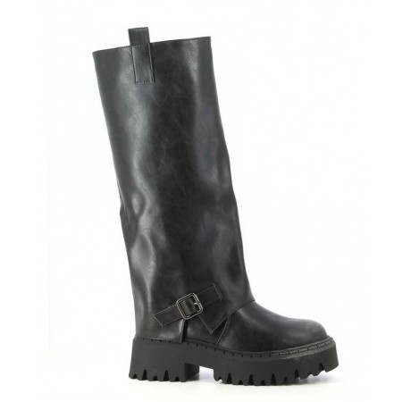 CHAUSSURES FEMME BOTTES HAUTES BICKER SIMILI CUIR NOIR BOUCLES MISS MARJO