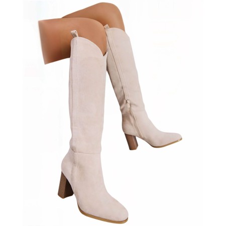 CHAUSSURES FEMME BOTTES HAUTES TALON SUEDINE BEIGE MISS CALLIE
