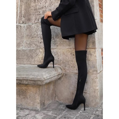 CHAUSSURES FEMME BOTTES CUISSARDES MISS SATINE NOIR TALON