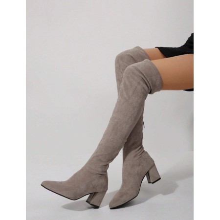 CHAUSSURES FEMME BOTTES CUISSARDES INTEMPORELLES SUEDINE CHIC MISS DAWN GRIS