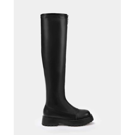 CHAUSSURES FEMME BOTTES HAUTES CUISSARDES PLATES SIMILI CUIR INTEMPORELLES MISS MAUREEN NOIR