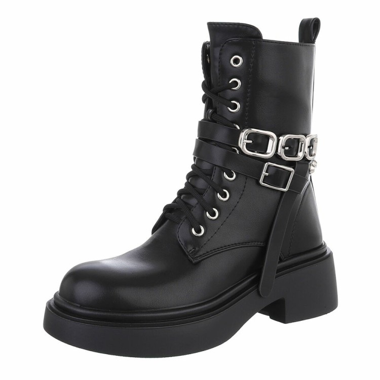 CHAUSSURES FEMME BOTTES BOTTINES CHAINES LACETS MISS DIXIE NOIR