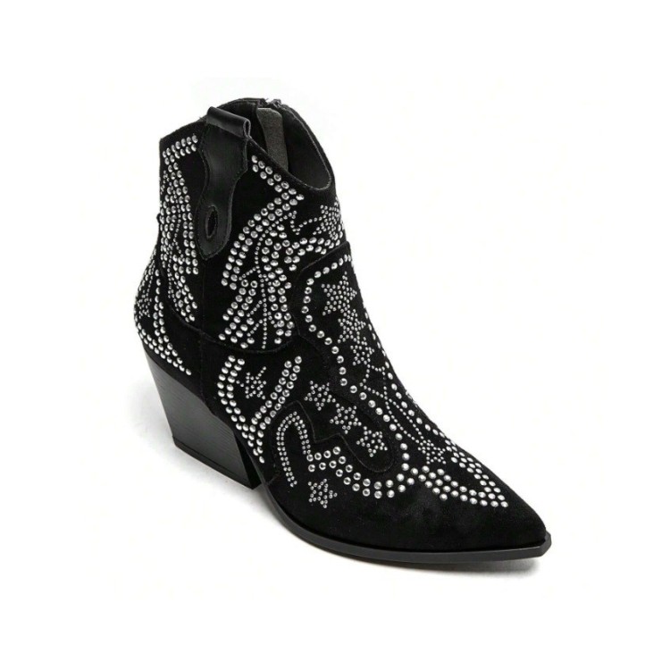 CHAUSSURES FEMME BOTTES BOTTINES WESTERN CLOUTEE MISS AUDRINA NOIR ARGENT