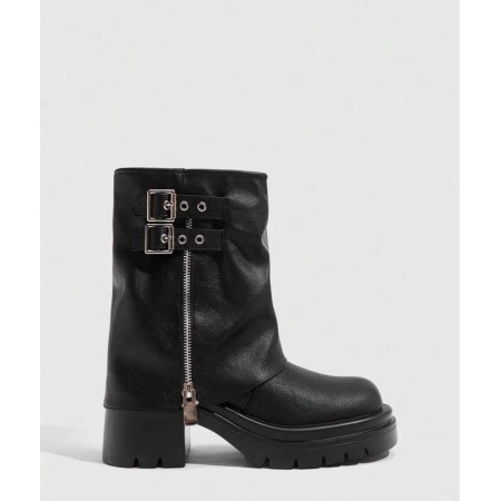 CHAUSSURES FEMME BOTTES BOTTINES BICKER ZIP BOUCLE MISS HEATHER NOIR SIMICUIR