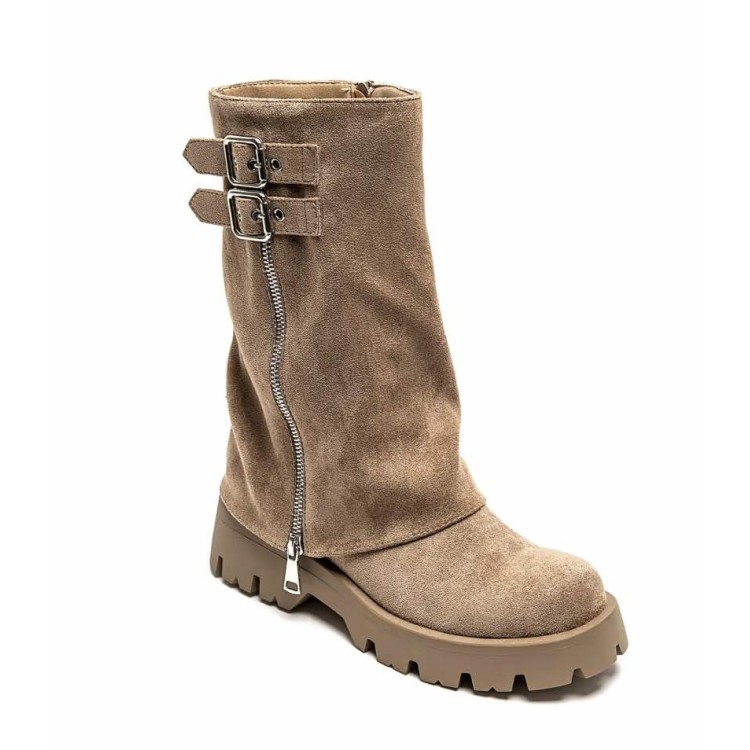 CHAUSSURES FEMME BOTTES BOTTINES BICKER ZIP BOUCLE MISS ANAE TAUPE