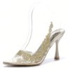CHAUSSURES FEMME ESCARPINS TRANSPARANTS SLINGBACK STRASS OR SOIREE MARIAGE MISS MACY