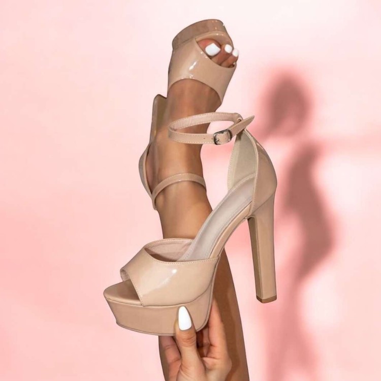 CHAUSSURES FEMME TALON HAUT PLATFORM MISS KADY NUDE VERNIS BOUT OUVERT