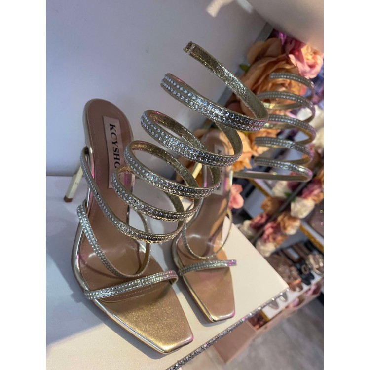 CHAUSSURES FEMME TALON SANDALES SERPENTI STRASS GOLD OR PROMO