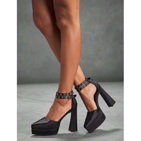 CHAUSSURES FEMME SANDALES TALONS HAUTS PLATFORM SATIN SOIREE MARIAGE OEUILLET MISS MARLA NOIR