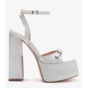 CHAUSSURES FEMME SANDALES SATIN TALONS HAUTS PLATFORM SOIREE MARIAGE MISS PLATINIUM ARGENT