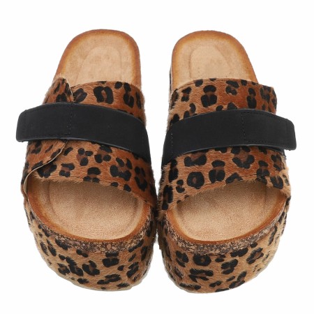 CHAUSSURES FEMME SANDALES DOUBLE PLATFORMS SLIDERS LEOPARD