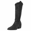 CHAUSSURES FEMME BOTTES MI HAUTES DENIM BLEU JEAN MISS KORY NOIR