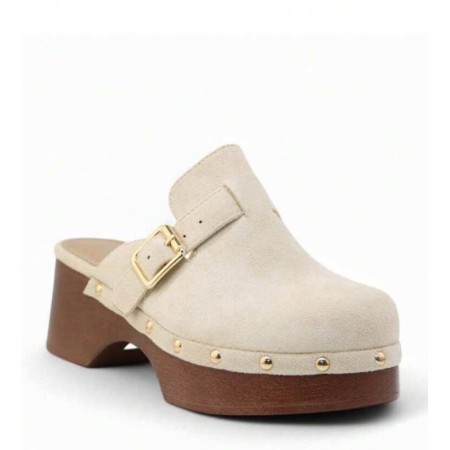 CHAUSSURES FEMME SABOT BEIGE EN BOIS BOUCLE MISS LOUNA