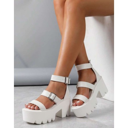 SANDALES A PLATFORM LANIERES BOUCLES MISS KENDY BLANC