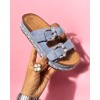 Sandales platform blue jean à doubles boucles strass – Confort et glamour