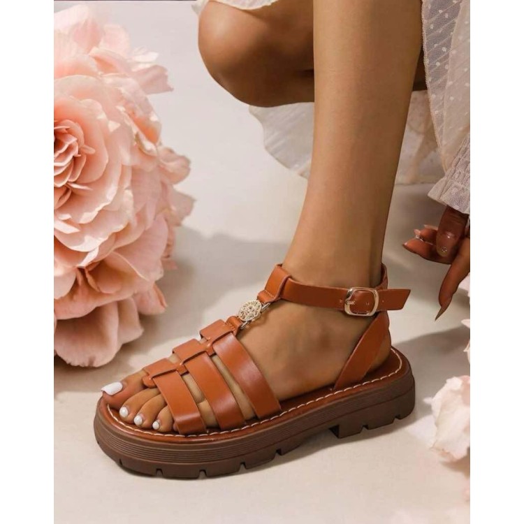 Sandales à plateforme tressées - Cuir Vegan - Misskcy Camel Sandales à plateforme tressées - Cuir Vegan - Misskcy Camel