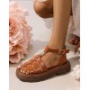 Sandales à plateforme tressées - Cuir Vegan - Misskcy Camel