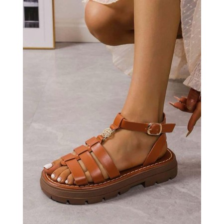 Sandales à plateforme tressées - Cuir Vegan - Misskcy Camel