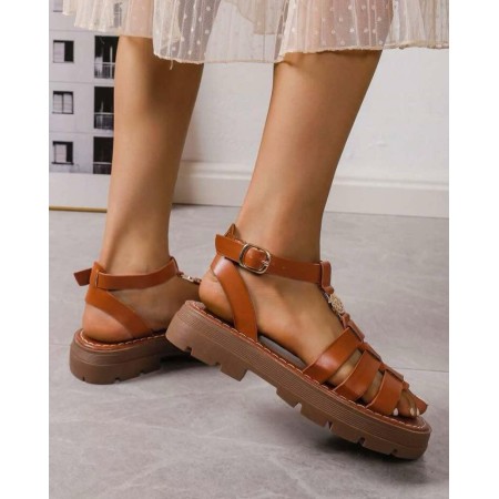 Sandales à plateforme tressées - Cuir Vegan - Misskcy Camel