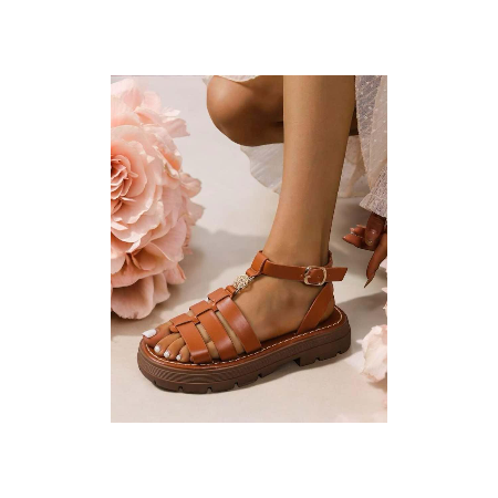 Sandales à plateforme tressées - Cuir Vegan - Misskcy Camel