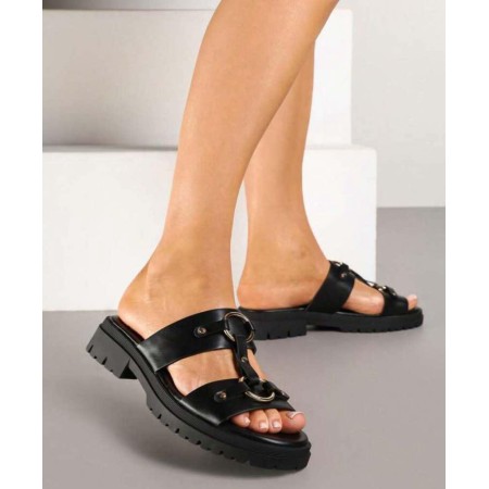 Chaussures femme sandales platform cuir vegan Miss Carly noir