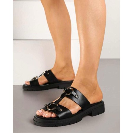 Chaussures femme sandales platform cuir vegan Miss Carly noir