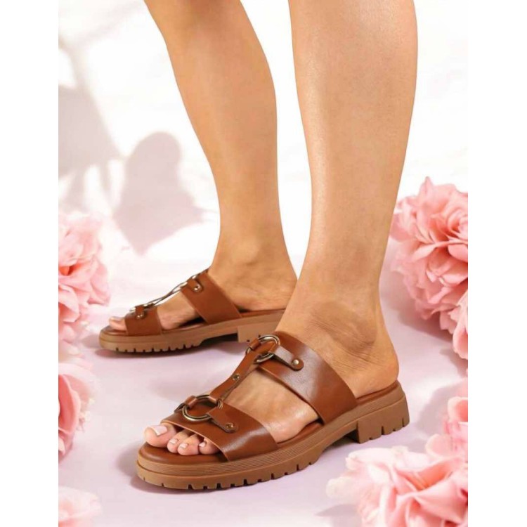 Chaussures femme sandales platform cuir vegan Miss Carly Camel