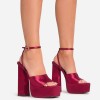 Chaussures femme platform satin élégante sexy talon haut MISS GIA RED ROUGE FRAMBOISE