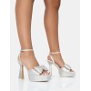 CHAUSSURES FEMME TALON HAUT PLATFORM STRASS SATIN NOEUD MISS MARRY ME BLANC